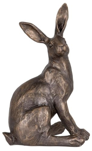 Estatua de resina de liebre en acabado bronce | Conejo conejo adorno para el hogar animal interior