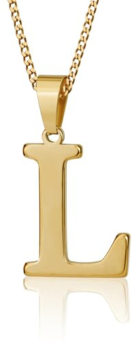 Suweibuke Initial Necklace for Men Women Boys Girls, 18K Gold Plated 26 Letters Pendant Necklace, Personalized Jewelry Gifts (Gold-L)