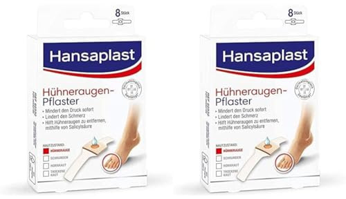 Hansaplast Hühneraugen Pflaster (1 x 8 Stück), Pflaster mit Salicylsäure zur Entfernung von Hühneraugen, schmerzlindernde Fußpflaster mit sicherem Halt (Packung mit 2)