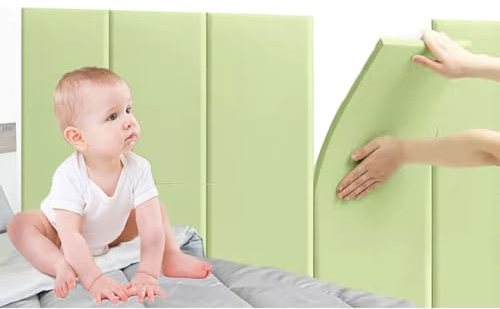 Koncey Pannello Imbottito, 5PCS Testiera Letto Imbottita Bambini, Pannelli Imbottiti per Pareti - Auto-Adesivi, Peluche, 30X60cm, Anti Collisione/Isolamento (Colore : Green)