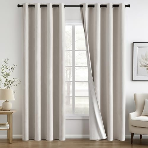 MIULEE 100% Verdunklungsvorhänge Leinen Gardinen mit Ösen 2er Set, H 225 x B 140 Thermovorhang Hitzeschutz, Natur Weiß Leinenoptik Vorhänge Blickdicht Schallschutz für Schlafzimmer Wohnzimmer