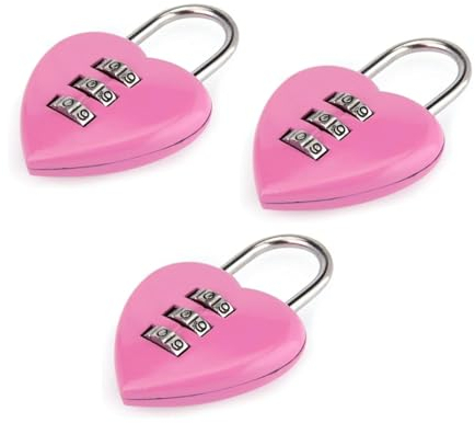 Set di 3 lucchetti a combinazione a forma di cuore rosa per ragazze e donne, mini password a 3 cifre ripristinabile codice Locker serratura per scuola, serratura armadietto, serratura rosa, lucchetti