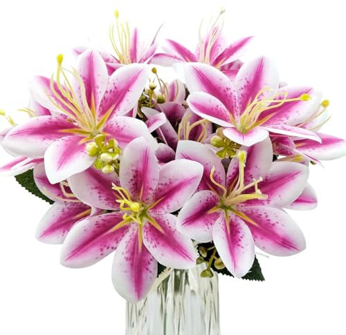FOUSUKA 4 paquetes de flores artificiales de lirio de tigre de seda, plantas de lirios falsos para ramo de boda, hogar, fiesta, interior, mesa, hotel, oficina, jarrones, arreglos florales, decoración