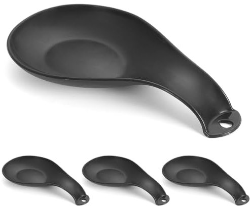 ReaNea Black Plastics Spoon Rest 4 Piece, Spoon Holder for Stove Top, Kitchen Utensils Holder for Ladles, Tongs, Spatula, Stove Spoon Holder, Dishwasher Safe