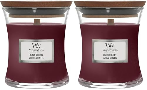 WoodWick Candela profumata Hourglass mini con stoppino crepitante | Amarena | Durata della fragranza: fino a 20 ore (Confezione da 2)