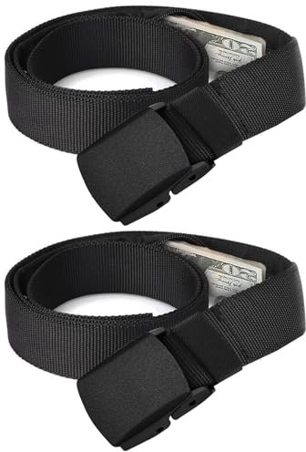 RAFIYU 2 Stück Geldgürtel mit Geheimfach, Reise-Sicherheitsgürtel mit Reißverschluss, Verstellbarer Nylon Taillengürtel für Männer, Frauen, Reise, Outdoor und Diebstahlschutz (Schwarz)