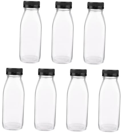 Amosfun 8 Botellas de Leche de Vidrio Transparentes de 300 Ml, Clásicas y Ligeras, Reutilizables para Jugos y Bebidas Desayuno o Después de Comer