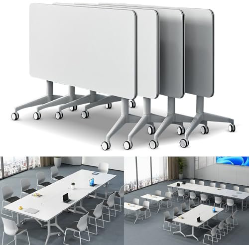 Klappbarer Konferenztisch, 4-teilig, moderner großer mobiler Besprechungstisch, runder Konferenzraumtisch mit leisen Rädern, Seminartisch für Büro, Schulungsraum