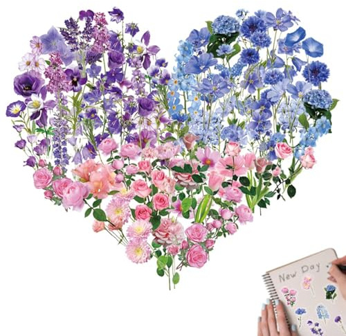Lilbitty 120 Stück Blumen Sticker Set, Transparent Selbstklebende Aufkleber für Scrapbook, Journaling und Fotoalbum, Vintage Blumen Sticker für Erwachsene, DIY Basteln, Wasserfest für Fotoalbum