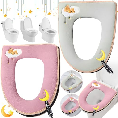 Weploda 2 Pezzi Copriwater In Tessuto Caldo, Copriwater Lavabile, Coprisedile Per Wc IspessitoCoprisedile Per Wc Ispessito, Con cerniera, 37x46 cm/14,5x18,1 pollici, Sedile WC universale(Viola+Verde)