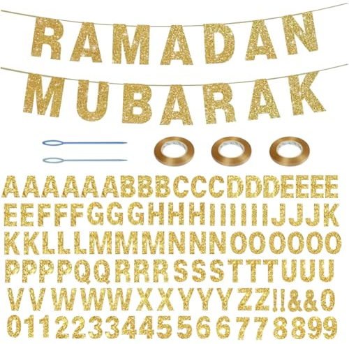 FSSTUD 107 Pcs Glitter Letter Number Custom Banner Personalisierte Hängende Banner Schild Personalisierte Wimpelkette Banner DIY Happy Birthday Banner mit 13m Seil für Feier Golden