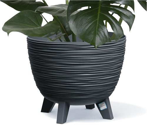 EDANTI Blumentopf Blumenkübel mit Füßen Pflanzkübel Rund Übertopf Pflanztopf Schale Pflanzschale (Anthrazit, 23,6 cm)