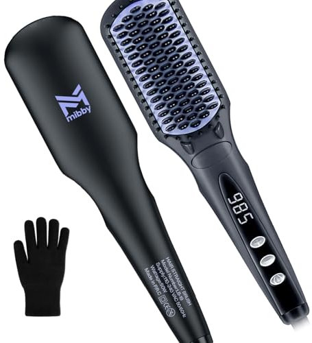 MIBBY 3 in 1 Hair Straightener Brush - Double Anion Hot Comb - 90s Quick Heated Hair Straightening Brush for Women's Hair Styling - Anti Scald Hair Straighteners with Dual Voltage