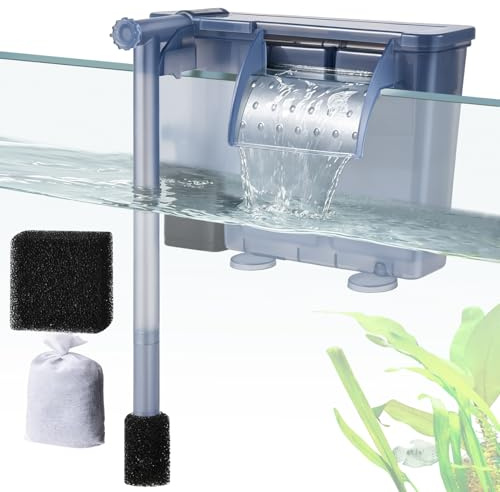 VILLNO 7W Hang-on Aquarium Filter, 670LPH Quiet Fish Tank Filter with Filter Sponge and Activated Carbon, Adjustable Waterfall Filter for 50-150L Fish Tank