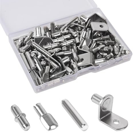 Qusedwey 100 Pezzi Mollette per Scaffali, 4 Stili Perni per Mensole, Mollette per Mensole per Armadietti da Cucina, Mollette per Scaffali, Mollette per Librerie, Durevole
