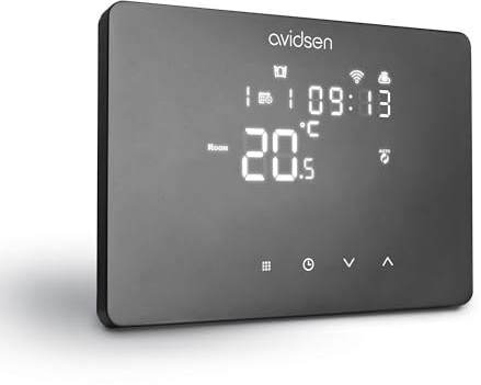 Avidsen HomeTemp Thermostat Connecté WiFi Filaire – Thermostat Chauffage Maison Programmable, Contrôle via Smartphone Avidsen Home, Compatible Alexa & Google Assistant, pour Chauffage ou Climatisation
