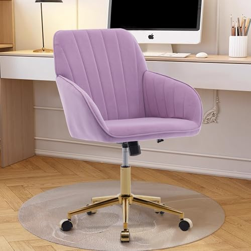 Silla de Oficina giratoria con Respaldo Ajustable y cojín de Espuma viscoelástica, Acabado en Terciopelo Lila