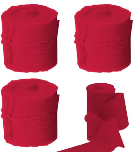 ZILZUFA Cinta de Regalo de Gasa Rojo Cinta de Gasa Cinta de Lazo Cinta de Tela de Boda 15 m x 30 mm