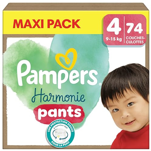 Pampers Harmonie Couches Taille 4, 74 Couches, 9kg-15kg, Protection Douce De La Peau Avec 100% D’Absorption Pampers