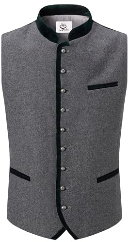 HerzSticht Gilet Uomo (modello: Samerberg), Vestito bavarese Grigio Verde 48