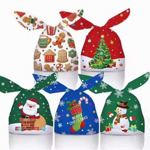 50pcs Weihnachten Süßigkeiten - Weihnachtstüten Geschenkbeutel, Geschenktüte Geschenkverpackung Süße Taschen Mitgebsel Beutel Kekstüten Geschenk Taschen für Kinder Verpacken (14x23 cm)