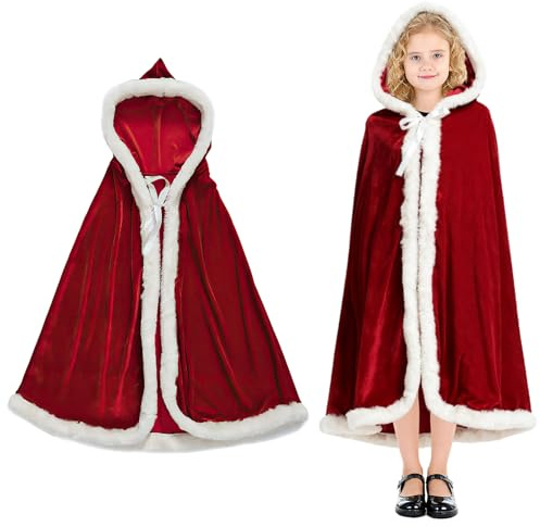 Weihnachten Santa Claus Umhang mit Kapuze, Weihnachtsmantel Cape, Umhang Kapuzenmantel Rot Samt, Roter Kapuzenumhang, Weihnachtsfrau Kostüm für Kinder, Jugendliche und Erwachsene Weihnachten Cosplay