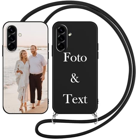 Yoedge Handykette Personalisierte Handyhülle für Samsung Galaxy A17 4G/5G Schwarz Hülle mit Band Kordel 6,7, Selbst Gestalten mit Foto Bild Text Partner Schutzhülle Cover für Samsung Galaxy A17 Case