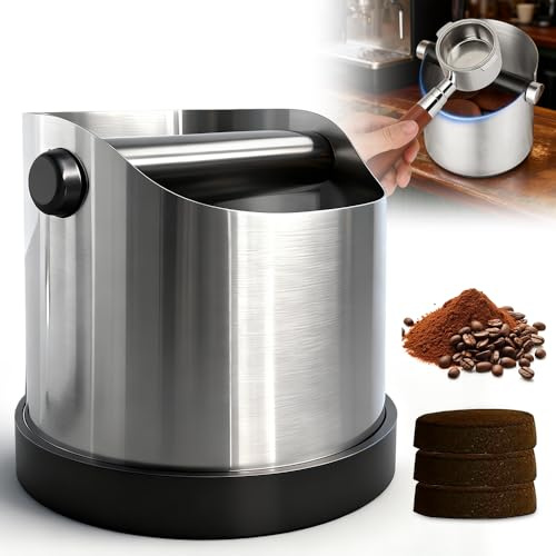 Rppiup Coffee Knock Box, Stainless Steel Coffee Bar Accessories with Removable Knock Bar, Coffee Machine Accessories, Non-Slip Base Coffee Grounds Knock Box, Grind Barista Accessories