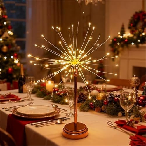Nest and Flowers Table Lights Fireworks – Nestandflowers Mini Table Starburst Silver, 120 Led Fairy Light, Firework Centerpiece Light, for Holiday and Christmas Decor (Warm, Dual-Purpose Style)