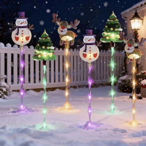 6-Pack of Moving Christmas Lights, LED Solar Christmas Lights Outdoor Waterproof, Moving Christmas Tree & Reindeer Decorations for Yard, Garden, Courtyard, and Path (#02, Battery)