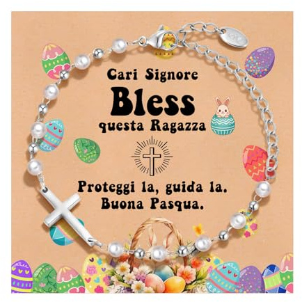 Gamtic Regalo Comunione Bambina Bracciale Croce - Braccialetti Ragazza Placcato Argento 18K Regali per Bambine Ragazze Figlia Gioielli Religioso per Pasqua Battesimo Prima Comunione e Cresima