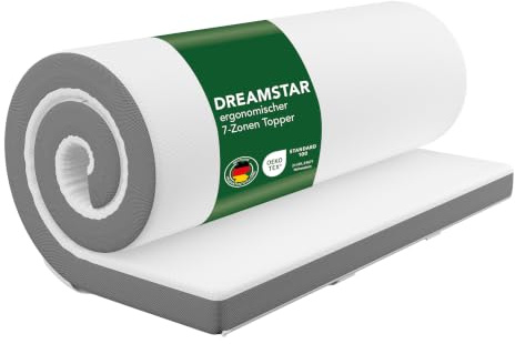 DREAMSTAR Komfort bäddmadrass 140 x 200 cm, 7 zoner | Visco madrassstopp, ventilerande, halkfri och tvättbar | H 2 & H 3 (H2/H3) | Oeko-TEX | 7 cm hög | 140 x 200 cm