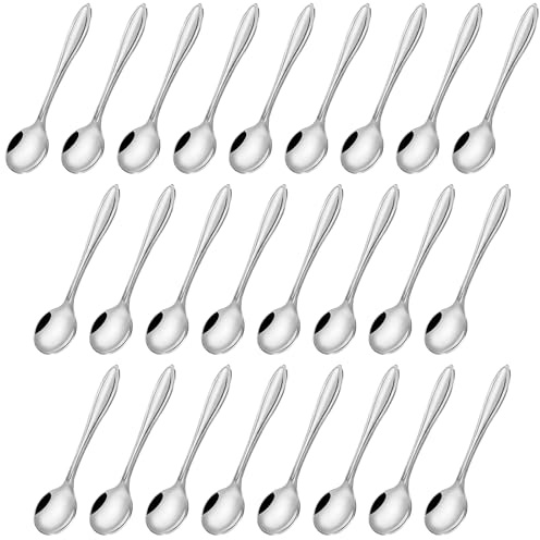 25 Piezas Mini Cucharas de Acero Inoxidable Plateadas, 9,5 cm
