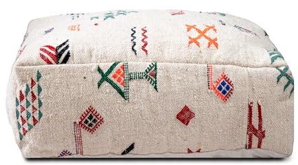 YADINI GROUP Kilim Pouf Bezug 60 x 60 cm Mehrfarbig handgefertigt ungefüllt | Handarbeit aus Marokko | Mehrfarbig | Ungefüllt | Reißverschluss | Boho Design