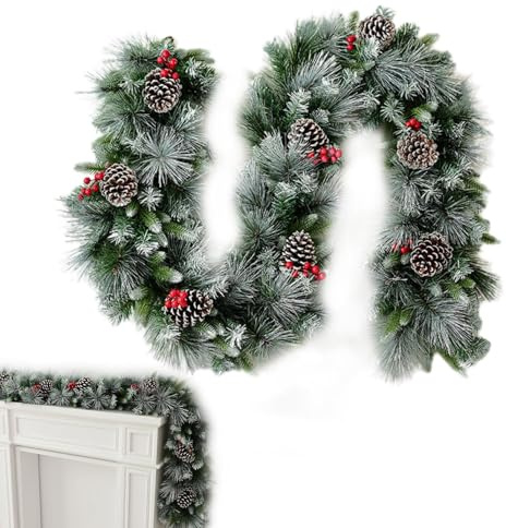 Weihnachtsgirlande für Treppengeländer, dekorativer roter Beerenkranz, 200 cm, Weihnachtsgirlande für Kamin, Kaminsims, Regale, Zäune, Hochzeiten, Urlaub, Festivals