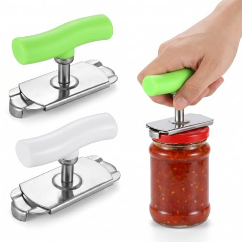 YUGYNE Pack de 2 Abrelatas y Abridor de Tarros, Abridor de Botes para Personas Mayores con Artritis, Herramienta de Cocina Ergonómica para Tapas de Cristal y Frascos, Colores Blanco y Verde