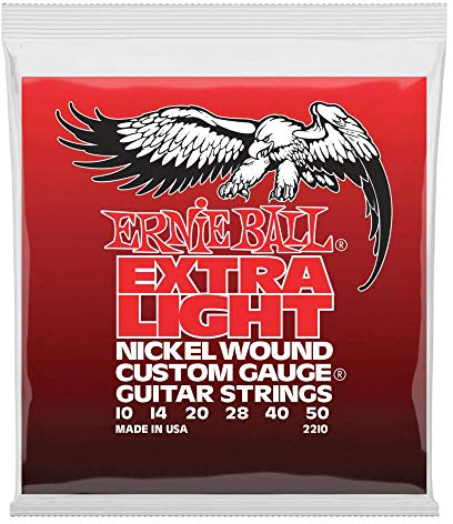 Ernie Ball Extra Light - Cuerdas para guitarra eléctrica, entorchado de níquel, cuerda Sol entorchada, calibre 10-50