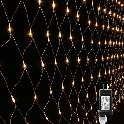 LYHOPE 12ft x 5ft 360 LED Christmas Net Lights, 8 Modes Low Voltage Mesh Christmas Decorative Lights for Xmas Trees, Bushes, Wedding, Garden, Outdoor, Indoor Decor (Warm White)