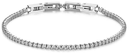 JewelryWe Schmuck Damen Tennis Armband Fußkettchen Edelstahl Zirkonia Tennisarmband Armktte Fußkette abnehmbar Freundschaftsarmband Armreifen für Frauen Mädchen