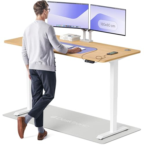 Desktronic HomePro Höhenverstellbarer Schreibtisch 180 × 80 cm – Elektrischer Schreibtisch Mit Zwei Elektrischen Motoren, Touchscreen-Steuerung und Integrierten USB-A- und USB-C-Ladeanschlüssen
