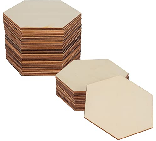 Holz-Sechskant zum Basteln, 10,2 cm, unlackierte Holzstücke zum Basteln, natürliche sechseckige Form, Holzscheiben, Ausschnitte, Untersetzer für Farbe, DIY, Brandmalerei, Brennen, Gravieren, Schnitzen