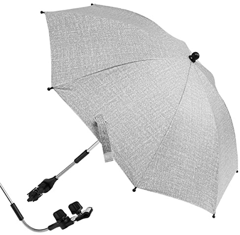 Ombrellone per Passeggino Ombrello Universale 50+ UV con Morsetto Regolabile e Braccio Flessibile per Carrozzina,Passeggino,Bici Sedia a Rotelle Sedia da Spiaggia (Grigio, 85cm)