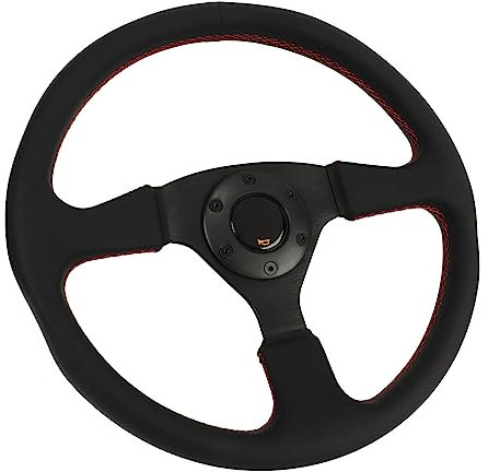Volant de Course 14 Pouces, gainé de Cuir, Cadre Noir, Remplacement du Volant Sport pour Modèles de Voiture avec Adaptateurs de Moyeu de Course à 6 Boulons