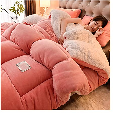 KemNet Piumino Invernale in Cotone, Reversibile Piumone Interno Agnello Cashmere e Velluto Tessuto di Lana Caldo Inverno, Piumino 4 Stagioni, Piumone Matrimoniale Singolo,150 * 200cm(2kg)