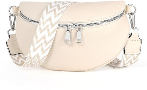 TANTOMI Umhängetasche Damen PU Leder, Crossbody Bag Mit Breitem Gurt, Bauchtasche Stylisch, Elegante Gürteltasche