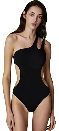 HSAJS Traje de Baño de una Pieza para Mujer Asimétrico con Recortes Laterales Bañador Elegante One Piece Push up Natación Playa Verano Vacaciones Piscina