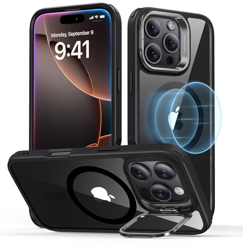 ESR für iPhone 16 Pro Hülle mit Kamerasteuerung, kompatibel mit Magsafe, Militärnorm Schutzhülle Handyhülle iPhone 16 Pro Case, integrierter Versteck Ständer Handy Case, Klares Schwarz