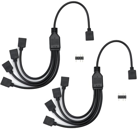 QWORK® 2 piezas cable divisor ARGB, 5 V, 3 Pines, divisor argb, 1 enchufe a 4 enchufes, 30 cm, para enfriador de CPU y ventilador ARGB de 5 V