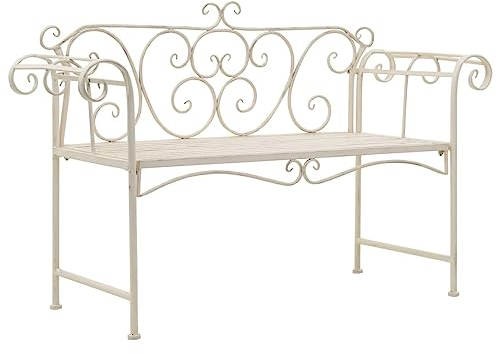 Sufrk Gartenbank Sitzbank Outdoor Parkbank Bank Balkon Gartenbank Sitzbank GartenbäNke 132 cm Metall Antik Weiß