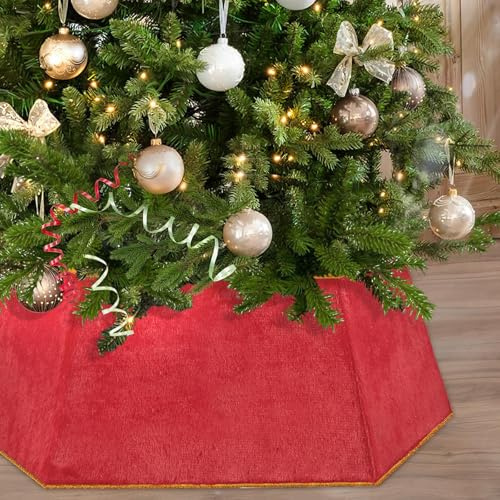 Weihnachtsbaum Kragen, 65cm Rot Plüsch Tannenbaum Korb, baumständer Abdeckung Weihnachtsbaum umrandung für Weihnachten Party Xmas Deko